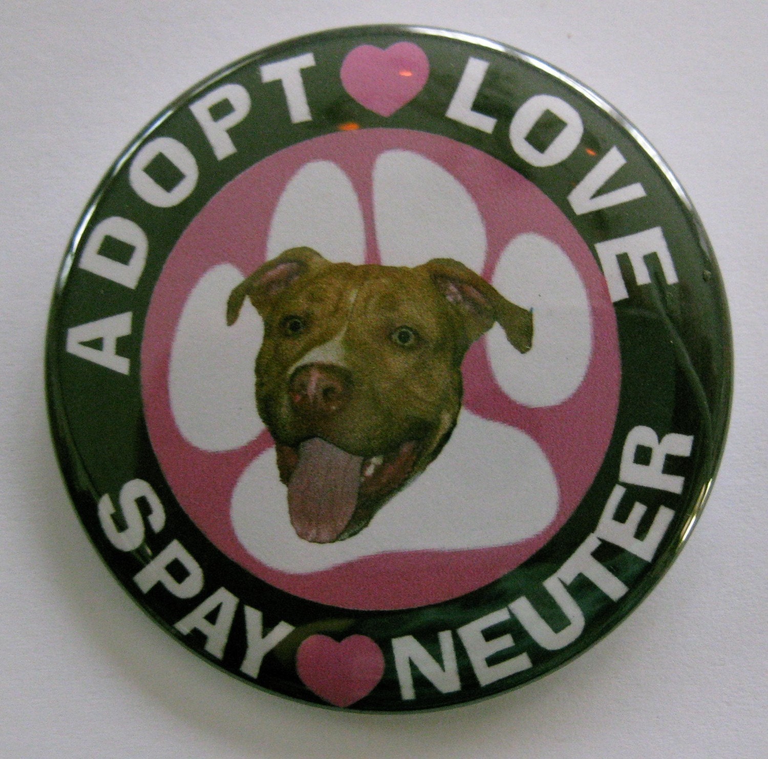 adopt love spay neuter pink paw with pit bull badge
