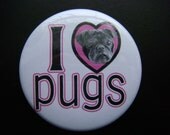 i love black pugs button