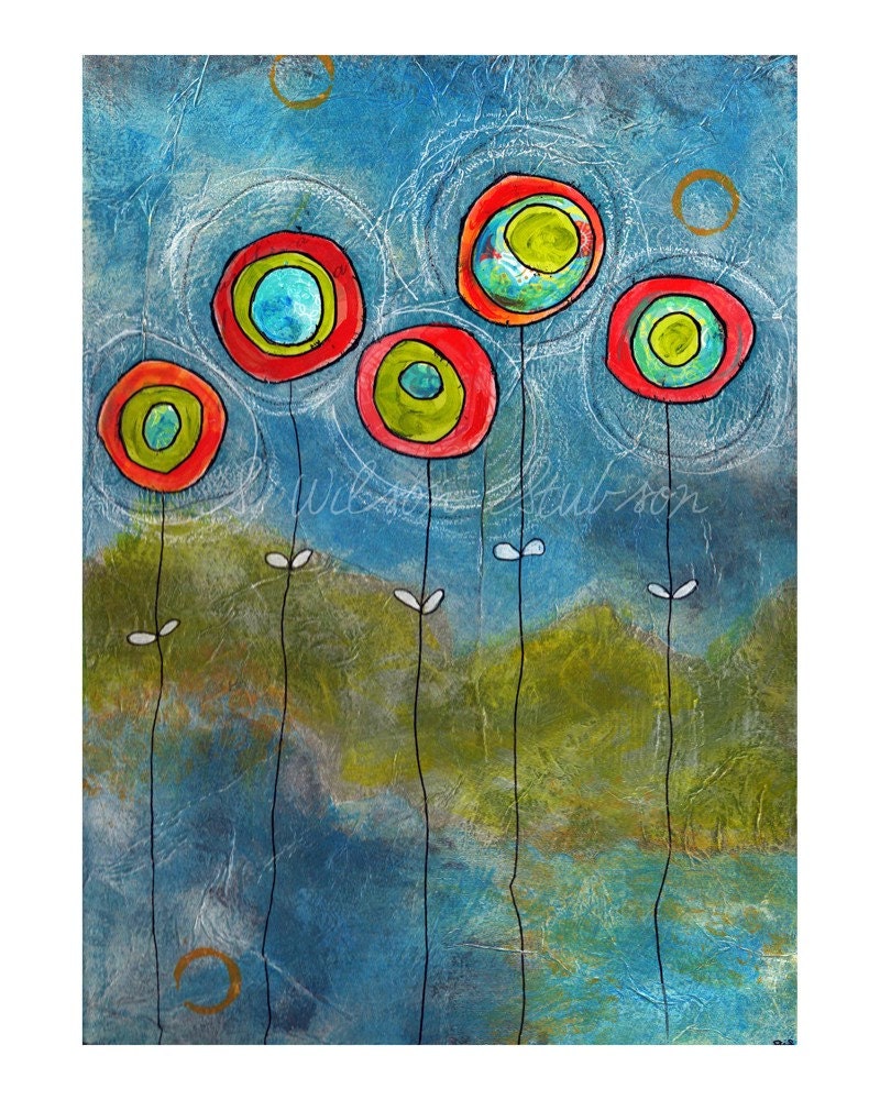 5 scarlet flowers - (Reproduction Print)