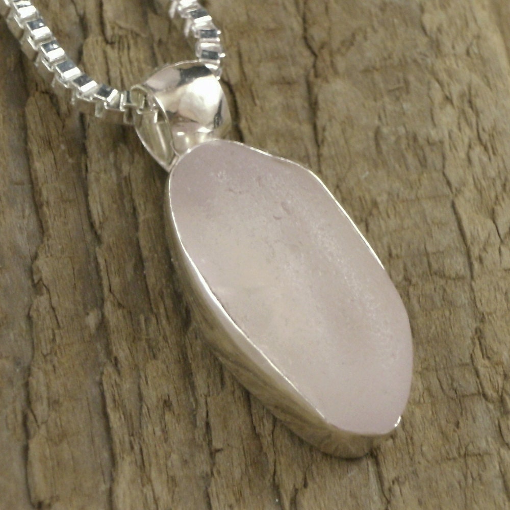 Genuine Pale Lavender Sea Glass Pendant Bezel Set in Sterling Silver
