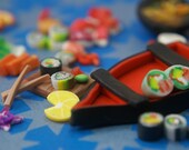 Miniature Sushi Bar Play Set RED & BLACK Sushi Boat