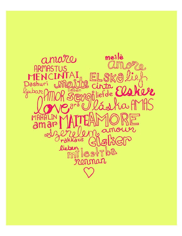 Typography Illustration Languages of Love Digital Print Home Office Wall Art