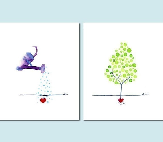 Watercolour Art Set Nourish Love Nursery Wall Art Kitchen Decor