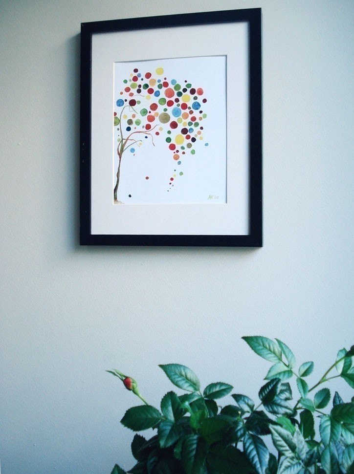 Tree Art Retro Falling Print Watercolour Wall Artwork Neutral Decor