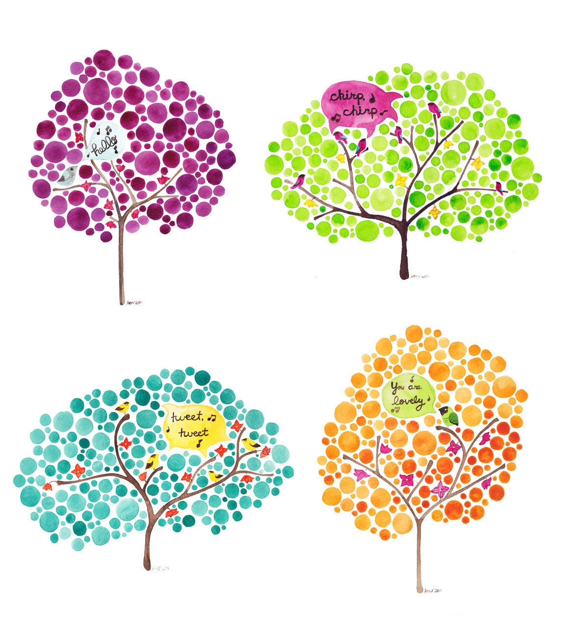 Watercolour Tree You Are Lovely Archival Art Print Inspirational Wall Art