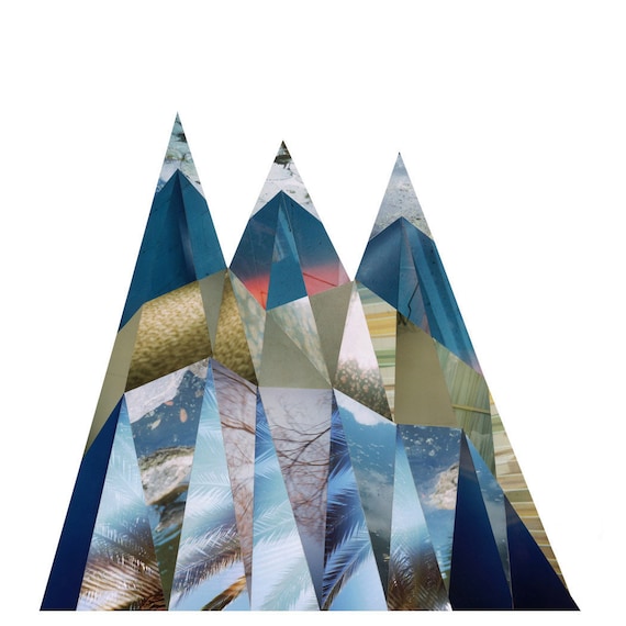 Sunset over mountains, 8 inch collage