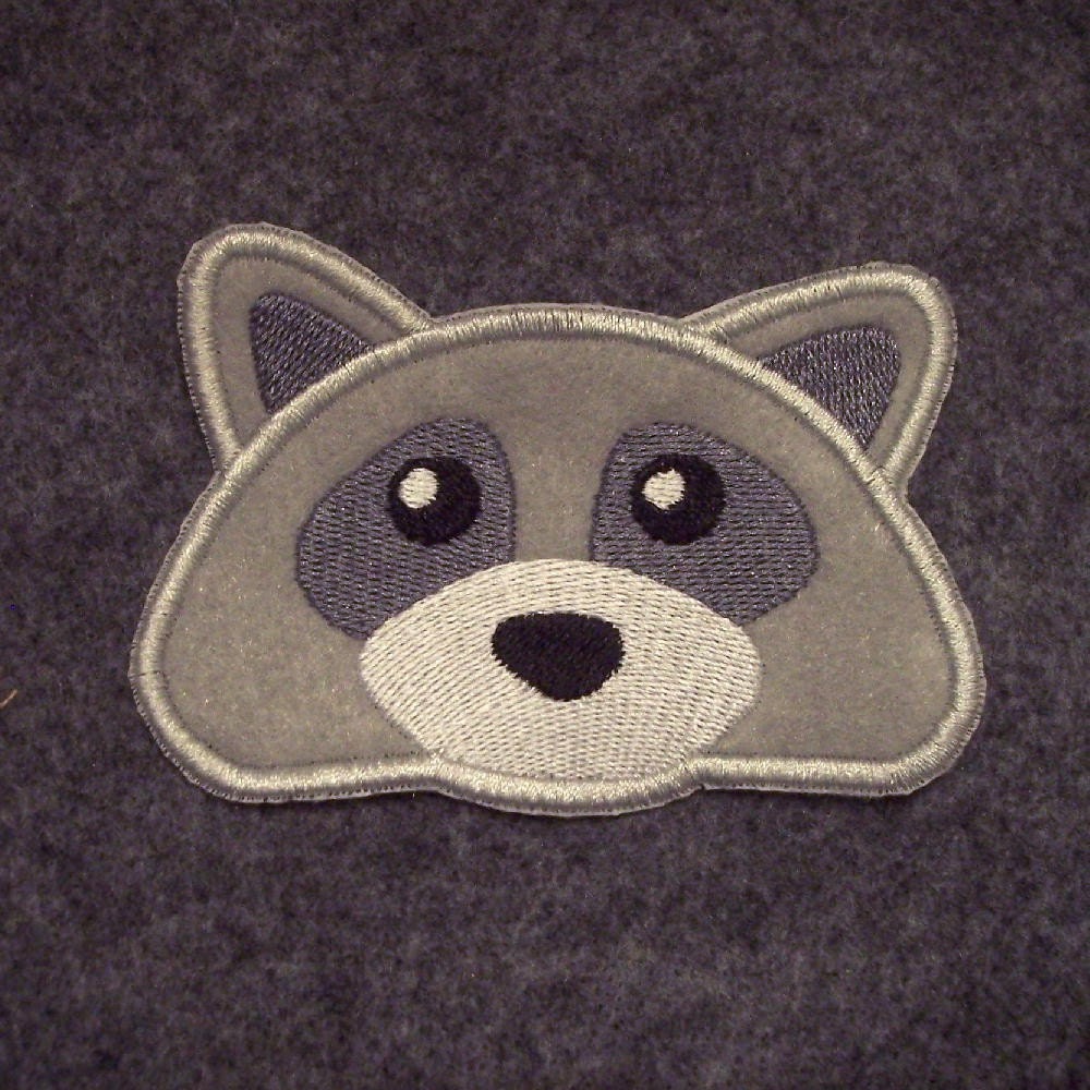 Embroidered Raccoon Face Iron on Patch