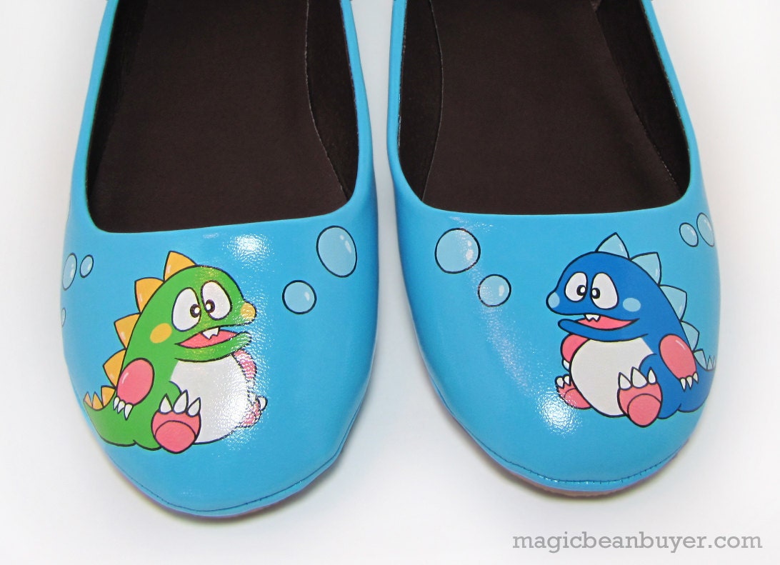 Hand-Painted Bubble Bobble Flats - Size US8.5   - Ready to Ship