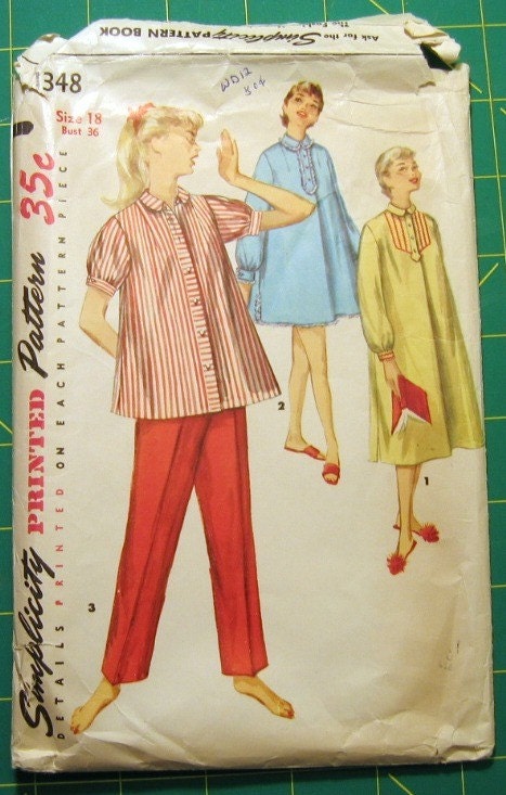 Vintage Womens Sleepwear Pattern Simplicity 1348 B36 W30 H39