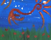 Artwork Original Small Format - An Afternoon Thats Not So Hot - Phoenix Rising - Acrylics on Cardboard - 5 1/8 x 7 1/2