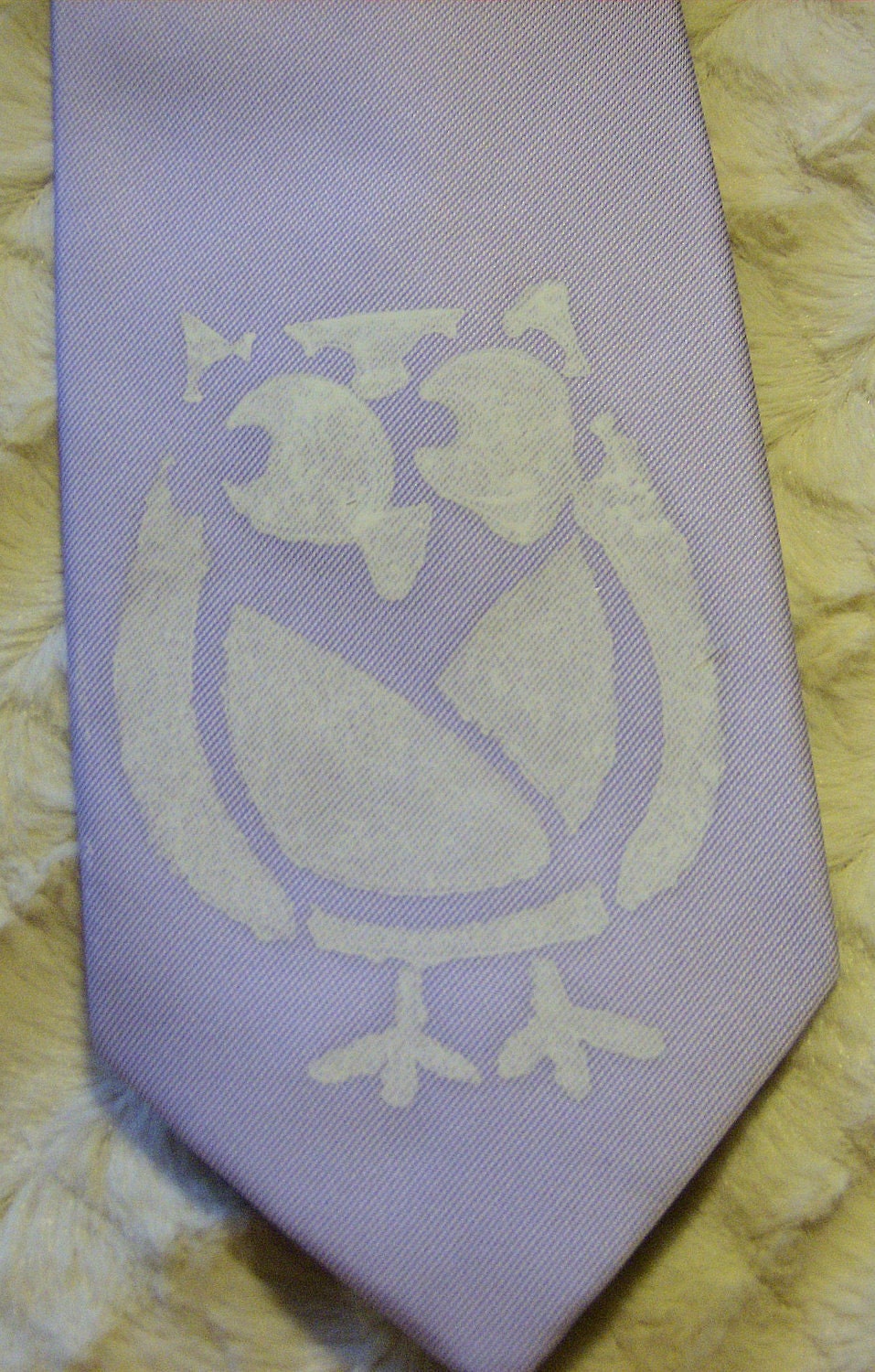 The Eyes Say It All - White Owl on Lavender Silk Necktie - Full Size - Gals or Guys