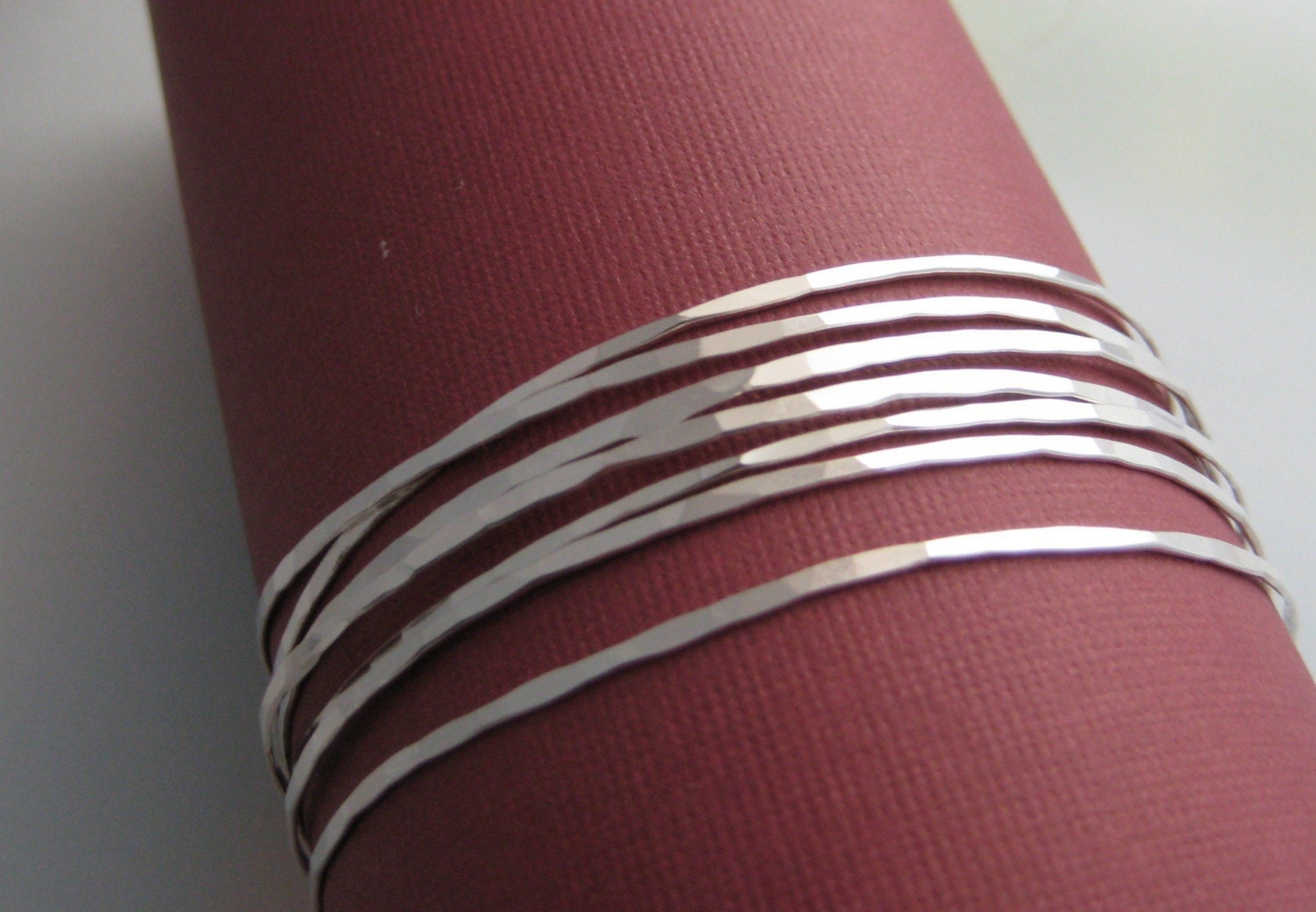 Thin Silver Hammered Bangles (set of seven for the price of six)