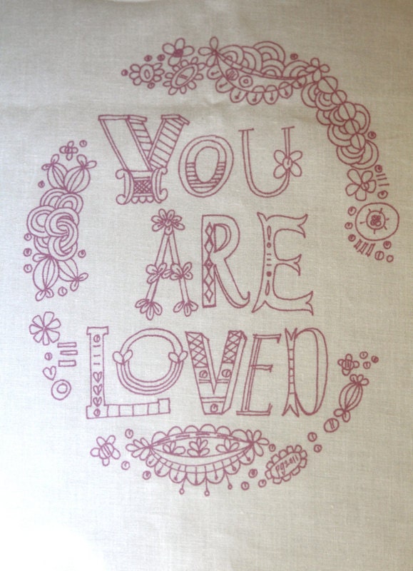 You Are Loved, purple embroidery sampler
