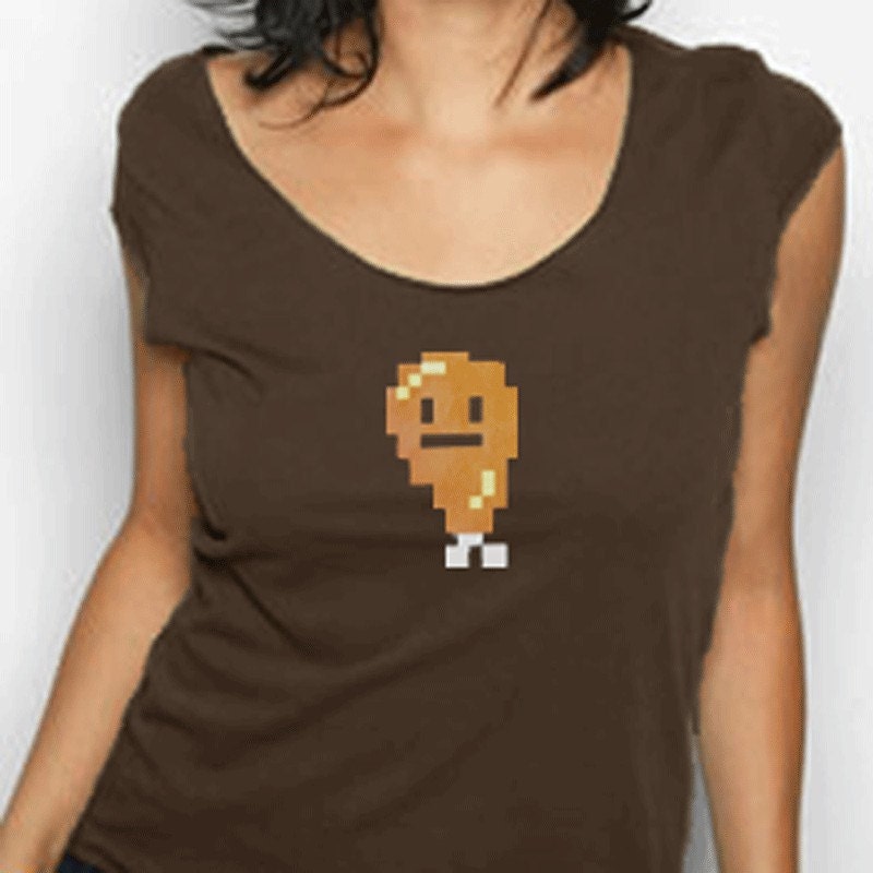 8-bit Chicken Tshirt - BROWN, L , Women