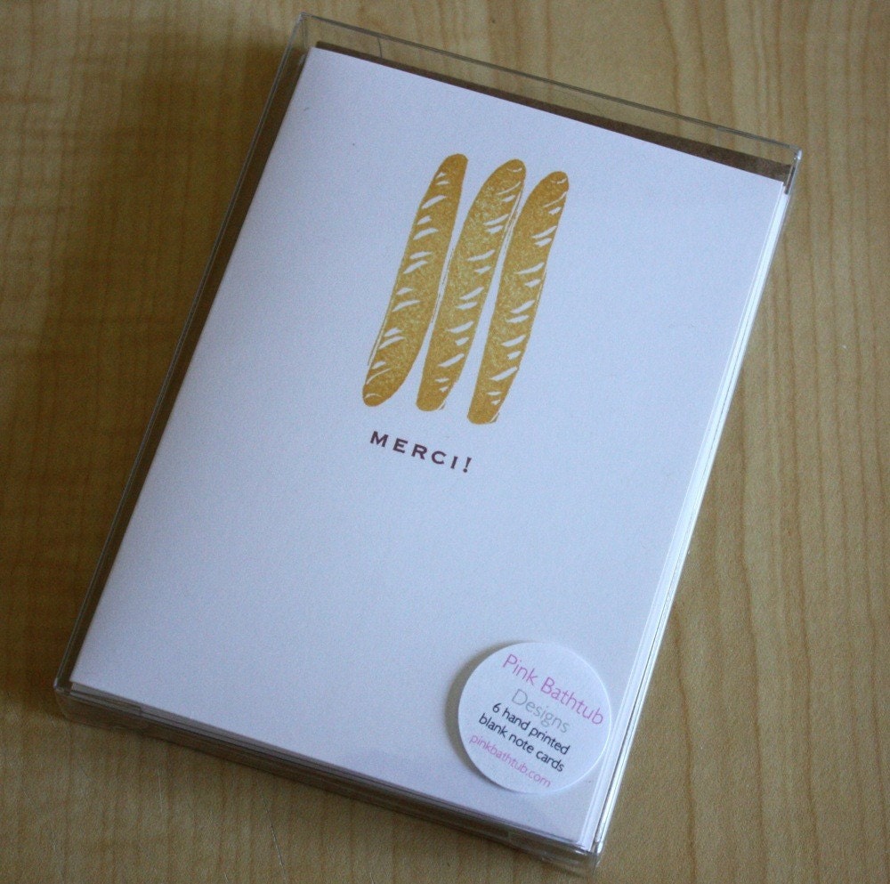 Merci - Baguettes - Hand Printed Cards - Box of 6