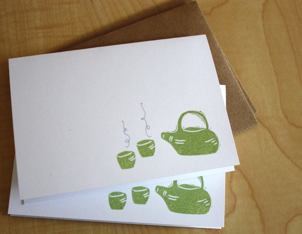 Green Tea - Blank Note Cards - Handmade - Set of 2