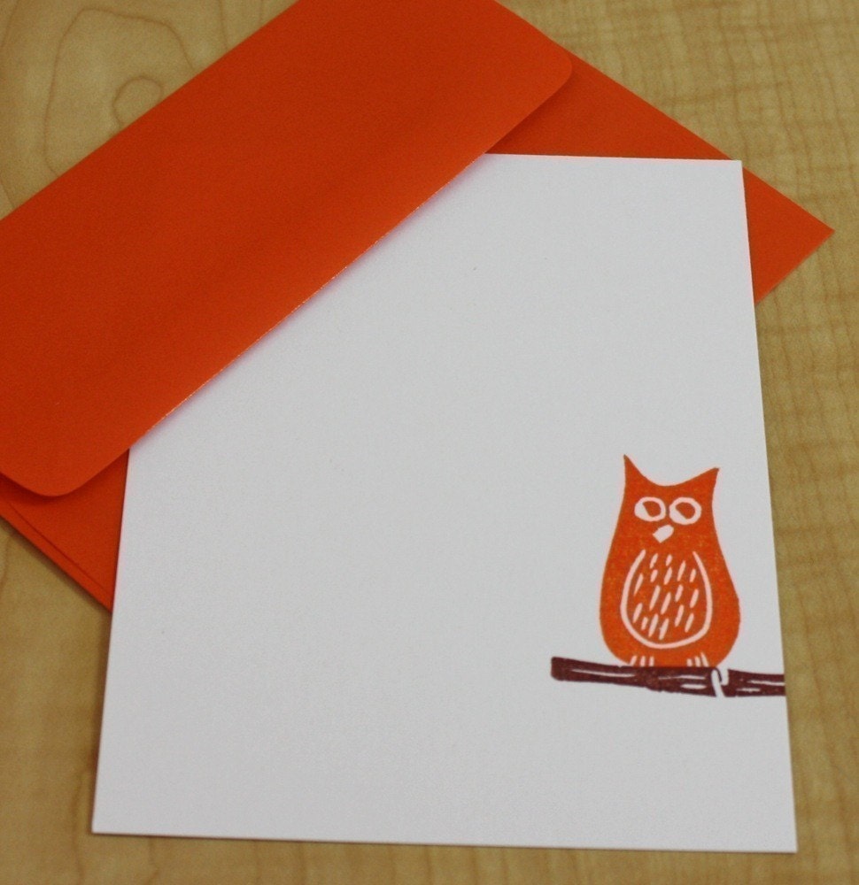 Owl - Handmade Flat Note Stationery - Set of 6