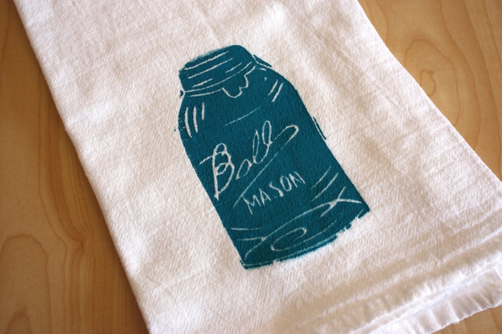 Ball Mason Jar - Cotton Flour Sack Towel - Hand Screen Printed