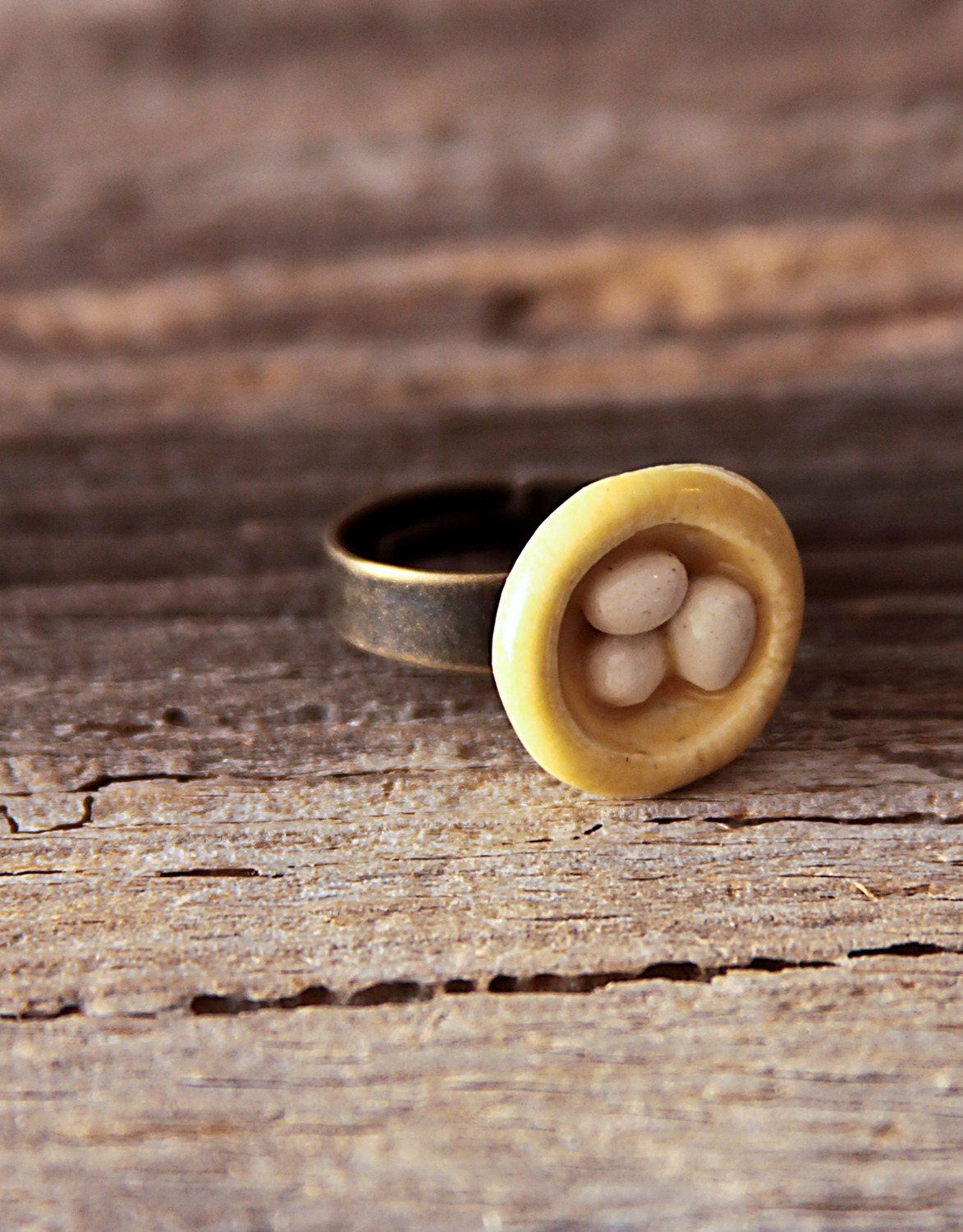 Bird Nest Porcelain Adjustable Ring