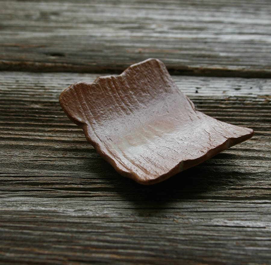 Brown Glazed Wood Grain Pottery Tray - Faux Bois