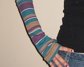 Teal Brown White and Purple Striped Arm Warmers