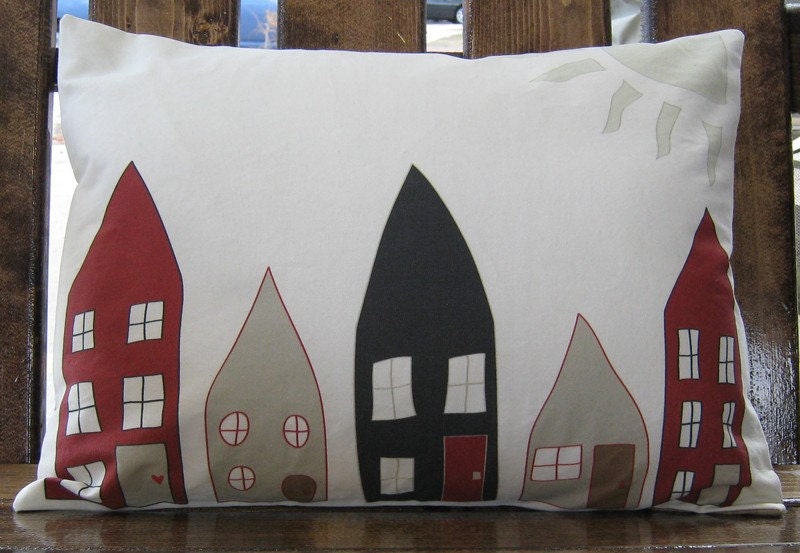 Houses Beige, Black, Red Pillow Cover 12 by 16 inch series H W