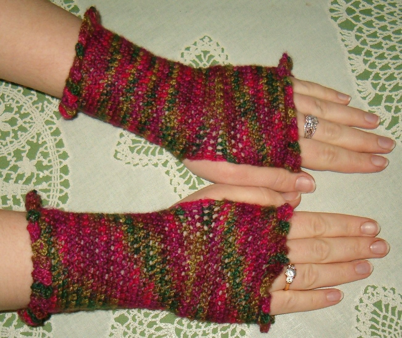 Summer Roses - Merino Wool Fingerless Mittens - Wrist Warmers