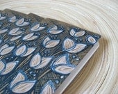 Blue Tulips Moleskine . Small Pocket Notebook Journal . Ruled Pages . Blue White Ink Kraft Cover Cahier . Nature Drawing Hand Screenprinted