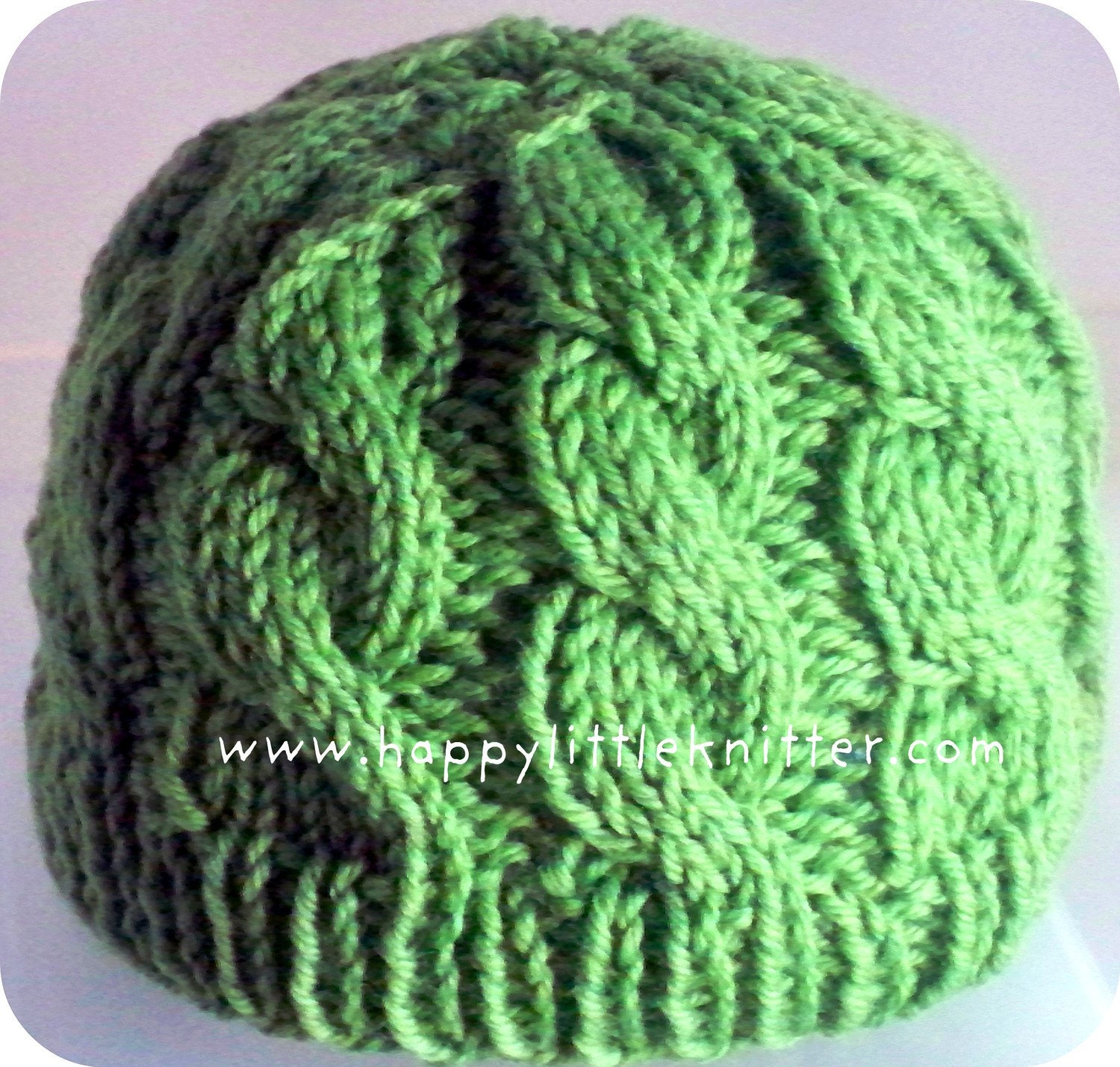 Newborn Baby Hand Knit Hat in Green - Natural Fibers - LOTS of Cables - boy or a girl