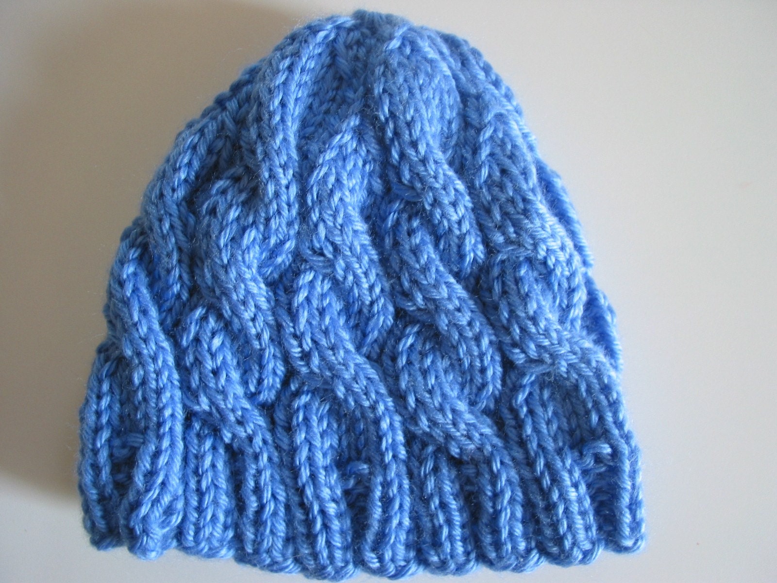 Hand Knit Newborn Baby Hat Soft and Warm with Blueberry Cables for boy or girl