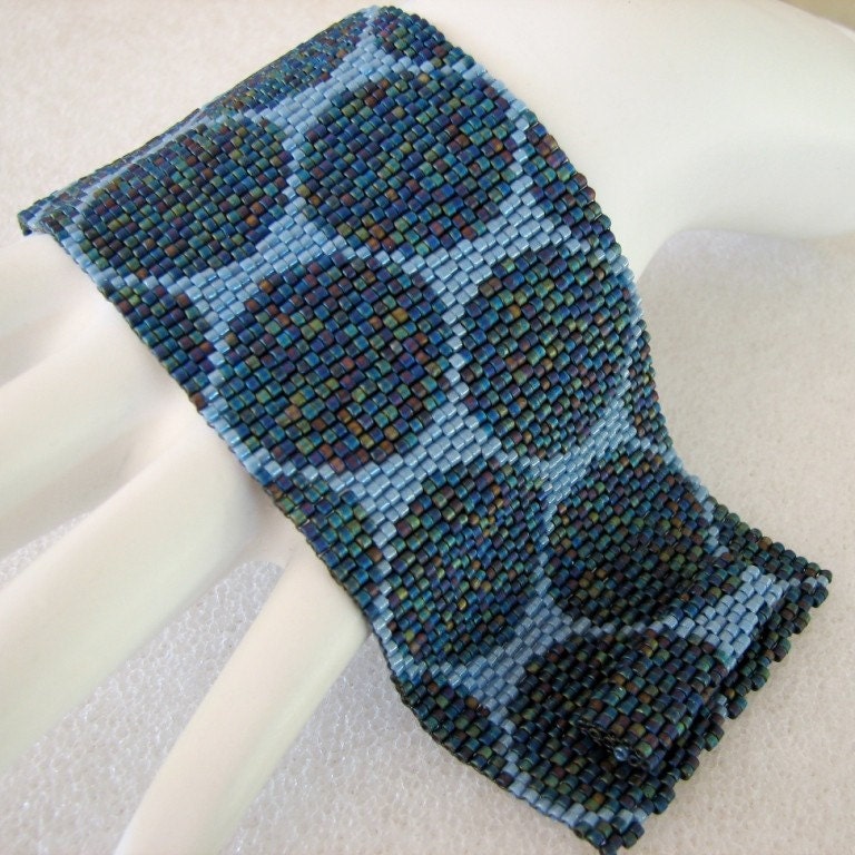 Blue on Blue Punchinella Peyote Cuff Bracelet (2487)