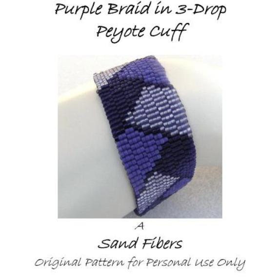Peyote Pattern - Purple Braid in 3-Drop Peyote Cuff / Bracelet - For Personal Use Only PDF Pattern - 3 for 2 Savings