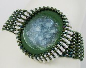 Summer Meadow Beadwoven Bracelet with Stoneware and Glass Focal  (2583) - An Original Sand Fibers Creation