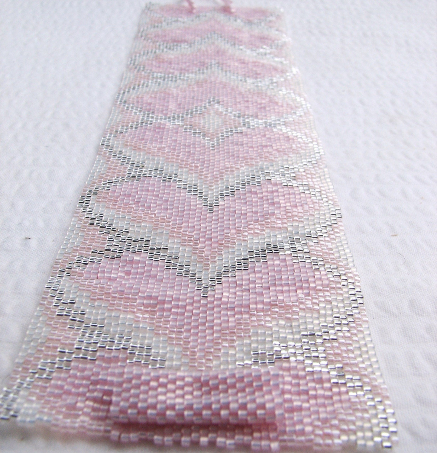 Soft Pink Bargello Hearts Peyote Cuff Bracelet (2383)