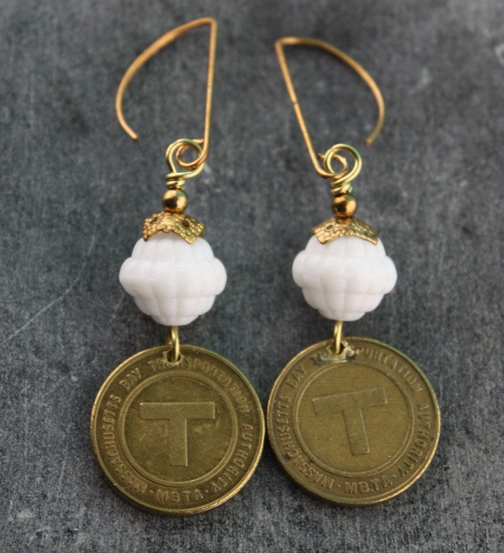 Boston Subway T Token Earrings