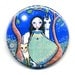 Girl with Unicorn and Lioness Pocket Mirror- Whimsical Folk Art - 'Memory'