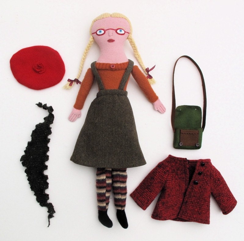 School girl doll in red
