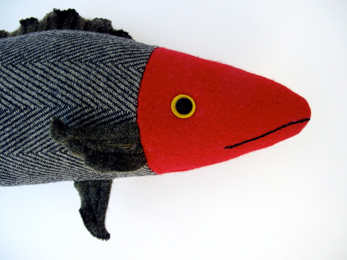 fresh fish pillow- red and green