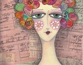 Mixed Media Art Print - Whimsical Girl Colorful Hair - She Has Trouble With Numbers