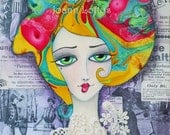 Folk Art Girl Painting Print Colorful Athlete Sports by Joann Loftus