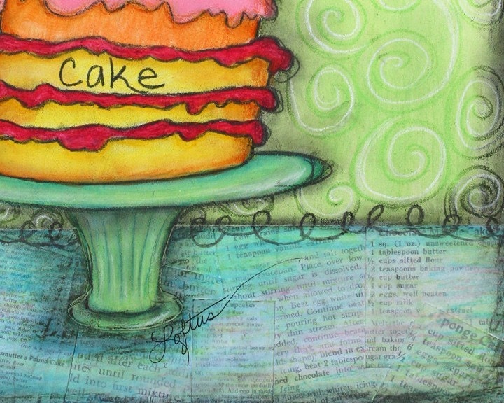 Kitchen Art Print - Whimsical Cupcake Cake - Inspirational Painting