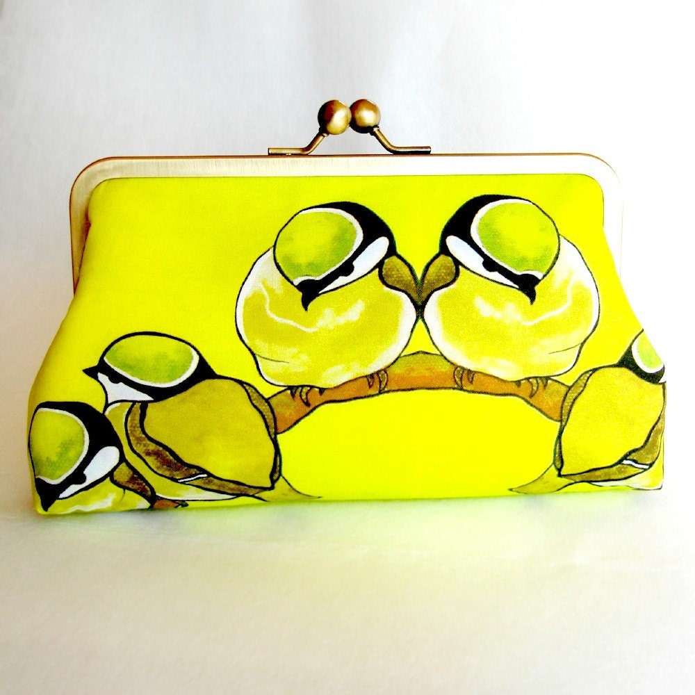 Kisslock Frame Clutch Silk Lined Yellow Birds on a Branch Bridesmaid Bride Wedding Gifts Preppy Prep Bridal