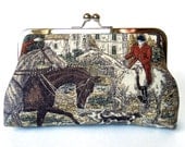 Kisslock Frame Clutch Silk Lined Red Fox Hunt Pink Red Coat Royal Ascot Races Bridesmaid Bride Wedding Gifts Preppy