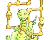 Engineer Dragon Steampunk Fantasy Art Illustration Original