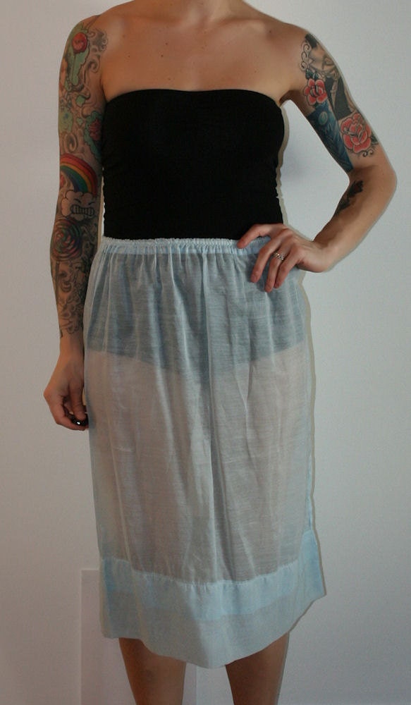 Vintage 80s Very Sheer Blue Handmade Half Slip