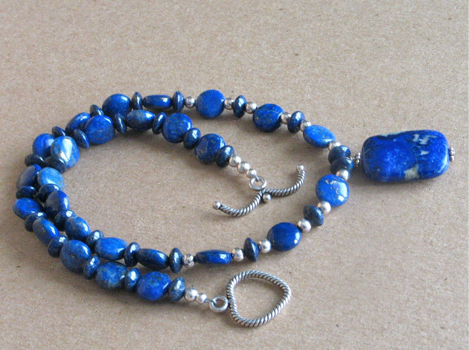 Blue Lapis Lazuli Necklace Large Bead Pendant 50% off