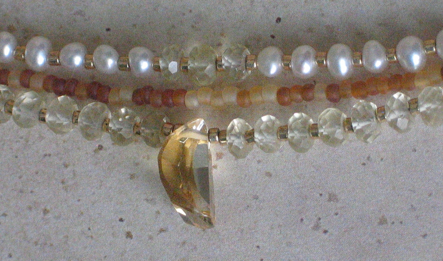 Pearl and Citrine Necklace 3 Strand Citrine Moon Drop Pendant 50% off