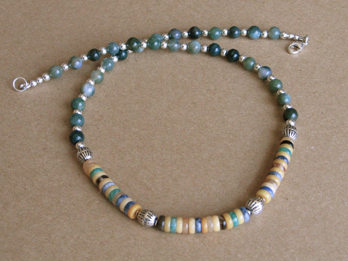 Mens Necklace Pueblo Beads Fancy Jasper Sterling Silver