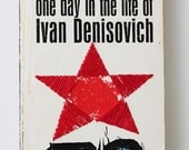 Hand Embroidered Vintage Paperback Book: ONE DAY IN . . .  by Alexander Solzhenitsyn