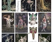 FANTASY collage sheet digital DOWNLOAD flappers vintage images postcards French altered art butterfly wings women girls Victorian Edwardian